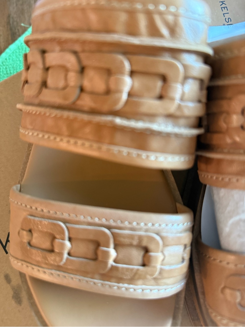 Kelsi Dagger Tan Leather Double-Strap Slide Sandals - Picture 2 of 7